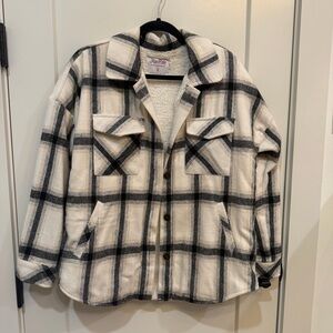 Plaid Button-Up Jacket Sherpa Lined